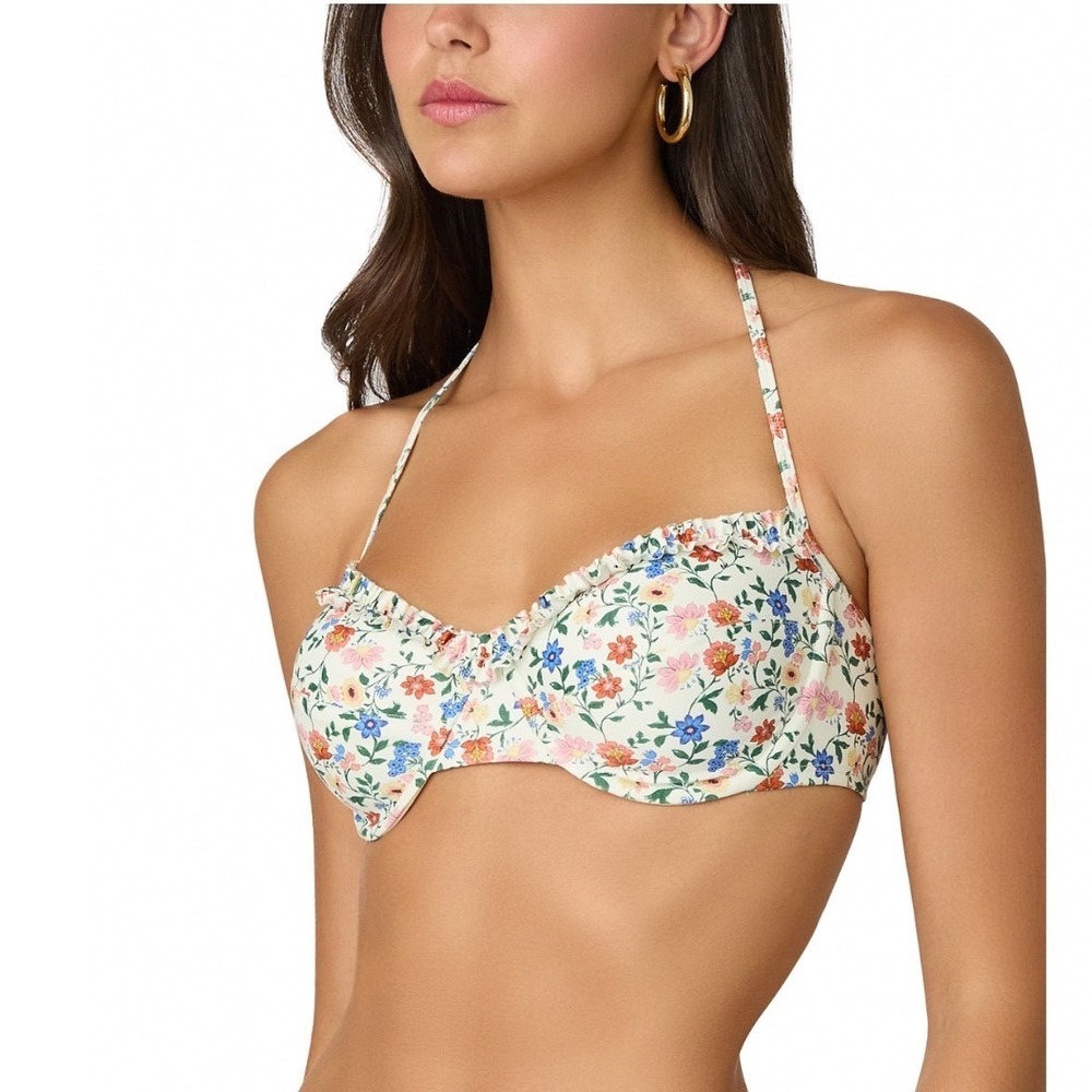 Shoshanna Ivory Multi Floral Ruffled Underwire Bikini Top Size C 25PB7378